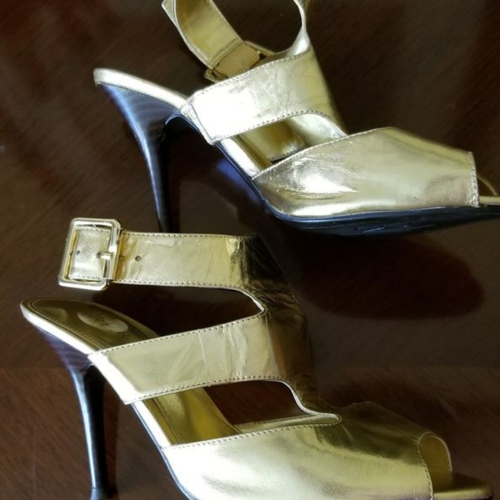 Ralph Lauren Gold Stiletto Sandals 7